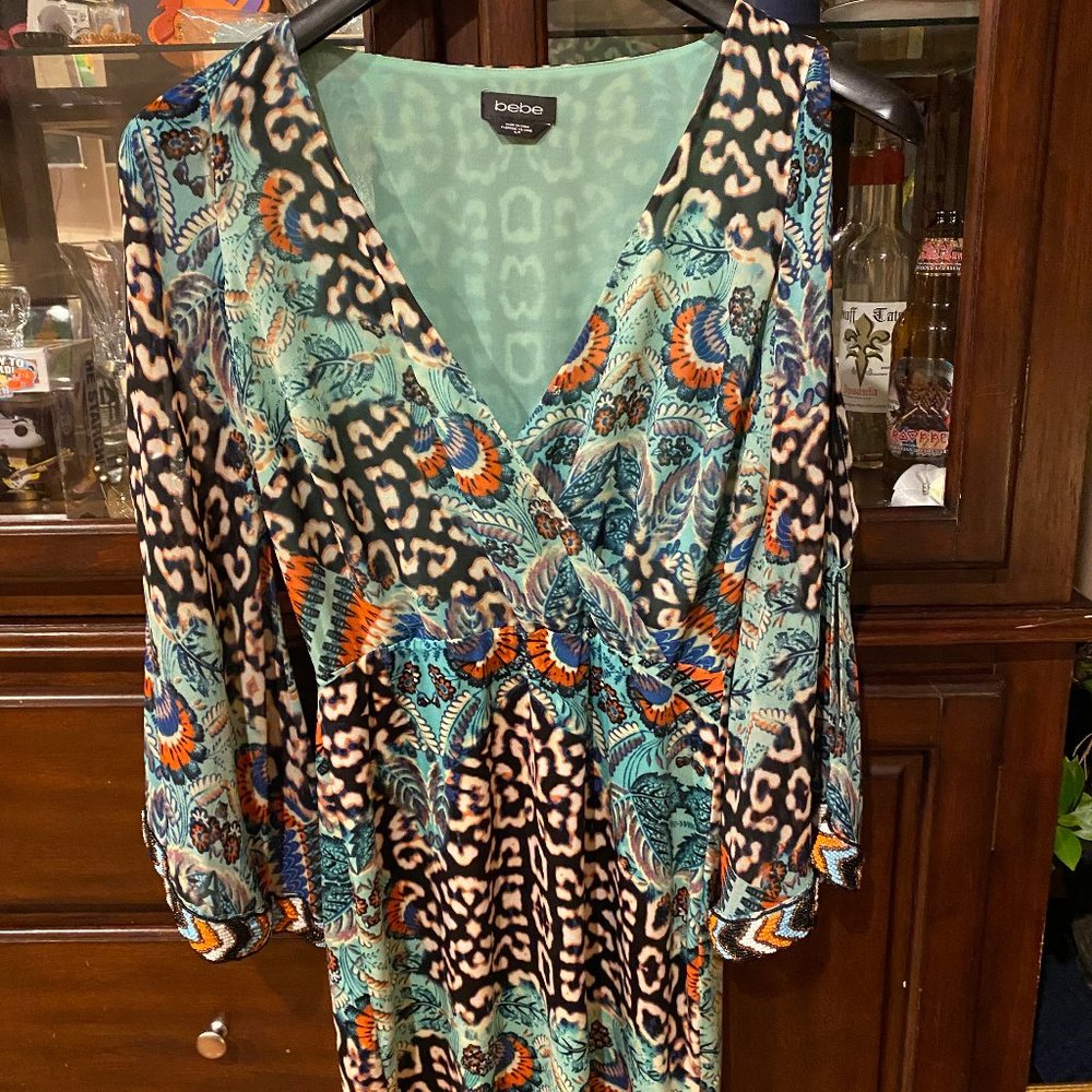 BEBE Beaded Cold Shoulder Mini Dress SZ S - Picture 5 of 10